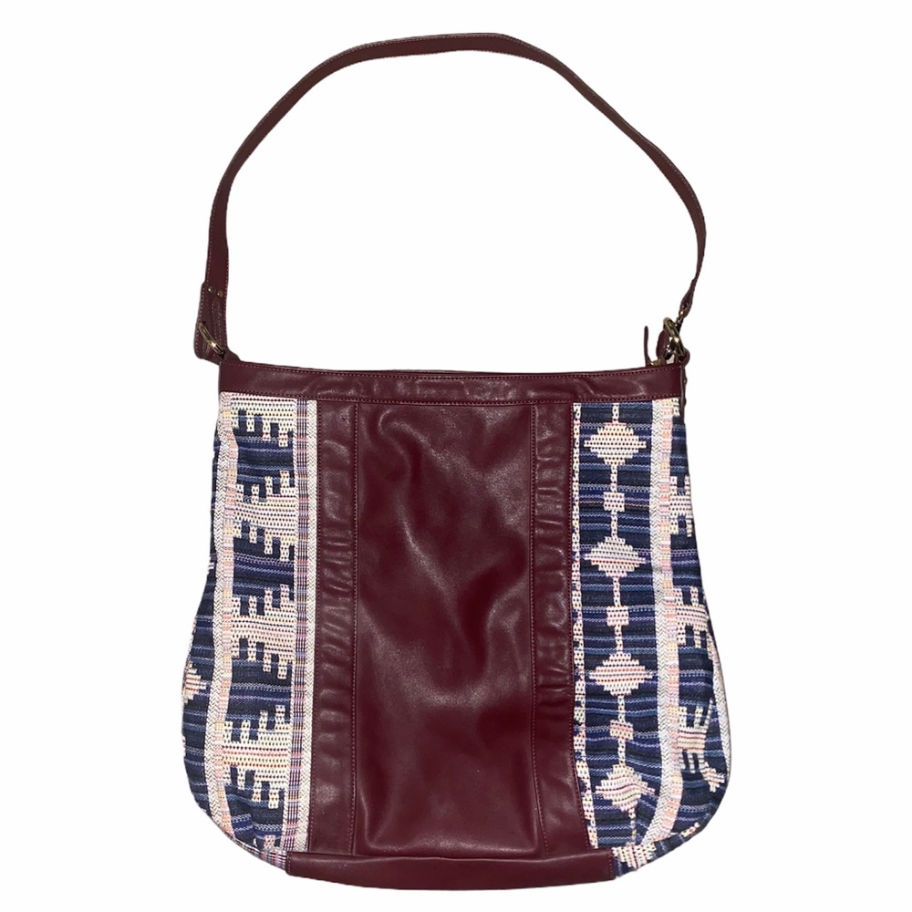 DownEast Aztec Brown Leather Satchel Hobo Bag Tote Large Purse
